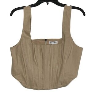 NWT Gianni Bini‎ GB Linen Blend Square Neck Crop Top Tan Size 12